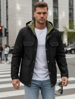 Pánská přechodná bunda s kapucí černá FashionStreet TX5133