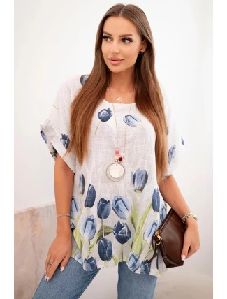 Dámská bavlněná košile s květinovým vzorem bílý