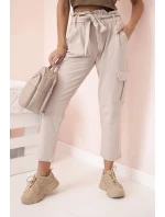 Dámské cargo kalhoty s vysokým pasem béžový Dámské cargo kalhoty s vysokým pasem béžový