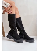 Světlé Kozačky Před Kolena Zateplené Černé Zazoo 70145