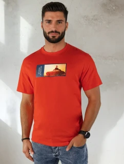 Pánské oranžové tričko s potiskem FashionStreet RX5486