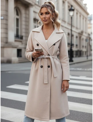 Dámský oversize kabát CASHMELY s dlouhým vázáním v béžové barvě FashionStreet NY0715