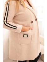 Dámský kabát Plus Size z umělého beránka s kapsami béžový Dámský kabát Plus Size z umělého beránka s kapsami béžový