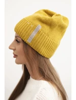 Dámská zimní čepice vlněná s cyrkoniemi K453 musztardová