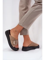 Dámské semišové sandály s přezkou na platformě béžové Zazoo 3019 Dámské semišové sandály s přezkou na platformě béžové Zazoo 3019