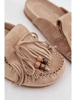 Dámské pantofle Mule s třásněmi a korálky Béžové Belissa