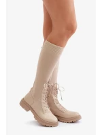 Nazouvací kozačky s ponožkovým svrškem béžové Iranel