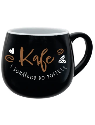 KAFE S DONÁŠKOU DO POSTELE - černý keramický hrníček 300 ml