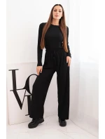 Dámský viskózový komplet s blůzkou a širokými kalhotami černý