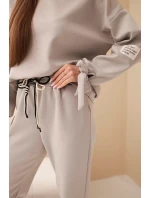 Dámský komplet z viskózy s vázáním máslový tmavě béžový