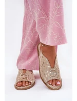 Kožené Sandály Na Plochém Podpatku S Ozdobou S.Barski KV51-094 Zlaté