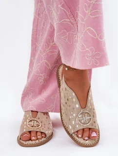 Kožené Sandály Na Plochém Podpatku S Ozdobou S.Barski KV51-094 Zlaté