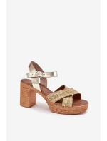 Kožené Sandály Na Podpatku S Pletením Na Páscích Zazoo 40460 Zlaté Kožené Sandály Na Podpatku S Pletením Na Páscích Zazoo 40460 Zlaté