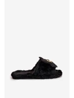 Kožešinové dámské pantofle s mašlí a zlatým zdobením Černé Nolara