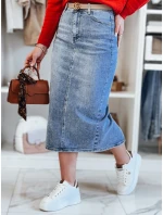 Džínová midi sukně s rozparkem MERITTA modrá FashionStreet CY0483 Džínová midi sukně s rozparkem MERITTA modrá FashionStreet CY0483