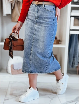 Džínová midi sukně s rozparkem MERITTA modrá FashionStreet CY0483