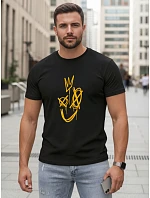 Pánské bavlněné tričko s potiskem Smile Crown černé FashionStreet NX0138R