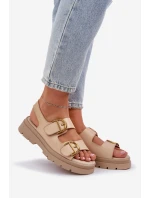Eko kožené sandály s přezkami béžové Vulinea