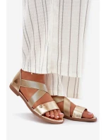 Dámské ploché sandály s elastickými pásky zlaté Marinea