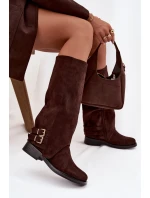 Zateplené dámské kozačky s přezkami čokoládové Umbria