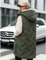Dámská dlouhá prošívaná vesta s kapucí zelená FashionStreet TY5106