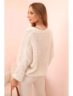 Dámský svetr s výstřihem do V a knoflíky béžový Dámský svetr s výstřihem do V a knoflíky béžový