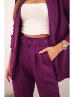 Elegantní souprava saka a kalhot tmavě fialová