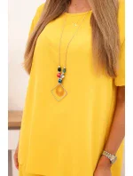 Dámský komplet s volnou halenkou a širokými nohavicemi žlutý