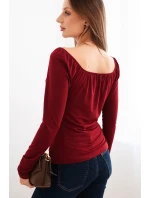 Dámská blůza s drapovaným výstřihem a dlouhým rukávem bordó