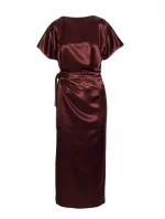 M887 Saténové šaty v zavinovacím stylu - hnědé
