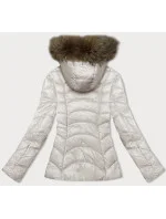 Dámská prošívaná bunda v barvě ecru pro přechodné období s kapucí Glakate (LU-2202)