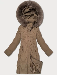 Dámská zimní bunda ve velbloudí barvě s kapucí J Style (16M9201-84)
