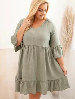Dámské viskózové šaty Plus Size s ažurovou ozdobou khaki