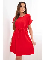 Dámské šaty s krátkým rukávem a zavazováním v pase červené Dámské šaty s krátkým rukávem a zavazováním v pase červené