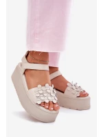 Dámské Kožené Sandály Na Platformě Béžové CheBello 4701
