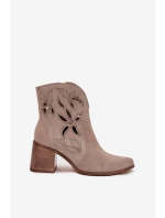 Dámské semišové boty s otvory na podpatku Zazoo 3690 béžové