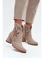 Semišové perforované dámské kotníčkové boty na podpatku Zazoo 3647 Cappuccino