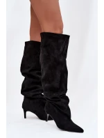 Dámské kozačky na jehlovém podpatku nazouvací černé Mavilla Dámské kozačky na jehlovém podpatku nazouvací černé Mavilla