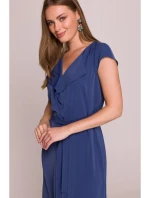 S411 Šaty bez rukávů s volánkovým výstřihem - modré