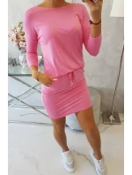 Viskózové šaty s vázáním v pase růžové