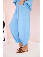 Komplet z viskózy halenka + kalhoty modrý