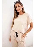 Bavlněný komplet halenka + kalhoty béžový