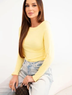 Dámská viskózová blůza s širokým výstřihem a dlouhým rukávem žlutá
