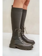 Nazouvací kozačky s ponožkovým svrškem tmavě zelené Iranel