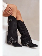 Kozačky s ohrnutým svrškem na podpatku černé Iveliri