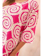 Dámská bavlněná blůza s etnickými vzory a ohrnutým rukávem fuchsie