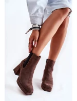 Semišové boty na masivním podpatku Laura Messi 2519 Brown