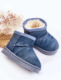 Dětské sněhule s brokátem Modré Sulinne