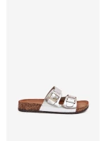 Dámské Pantofle Na Korkové Platformě S Přezkami Stříbrné Vesina