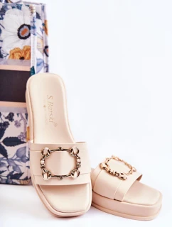 Dámské módní kožené pantofle Béžová Adaline